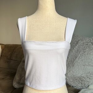 Free People White Ribbed Square Tank